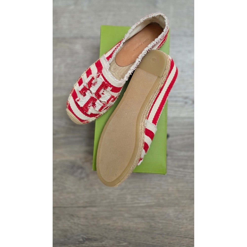 Tory Burch Red White Striped Canvas Espadrille Flats Shoes‎ Women Size 10 - Picture 3 of 4